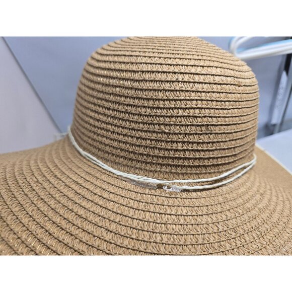 Wide Brim Floppy Straw Hat Daisy Flower Accent Natural Beige Summer beach nautic - Picture 6 of 10
